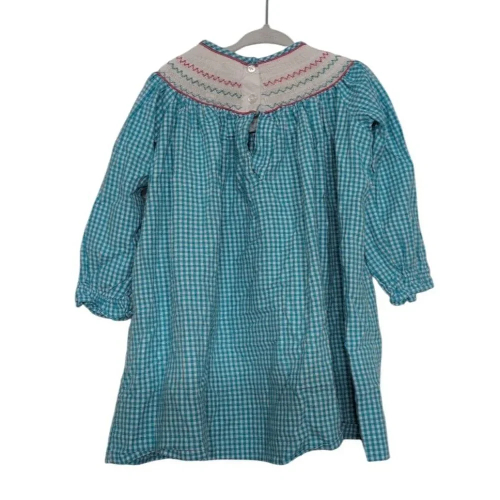 Marmellata Snowman Smocked Dress Girls Size 2T Blue Gingham Check Winter Cotton